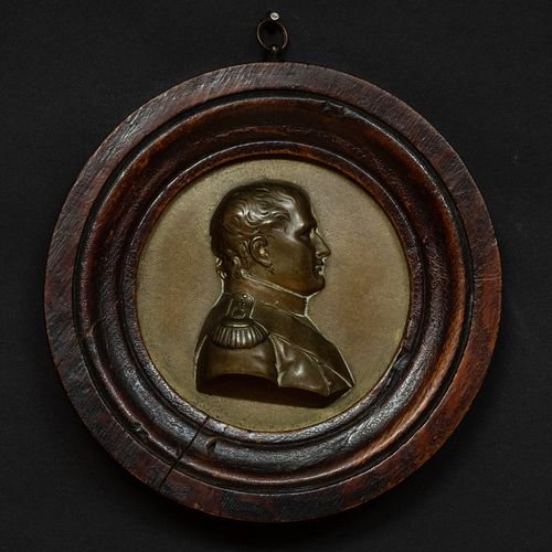 French Gilt-Bronze and Oak Profile Portrait Medallion of Napoleon