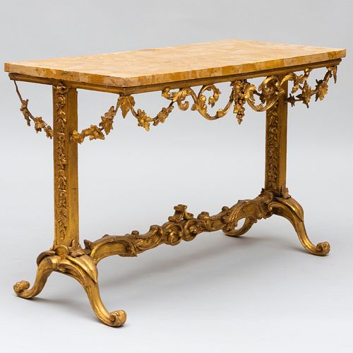 Irish Giltwood Console Table with a Scagliola Marble Top