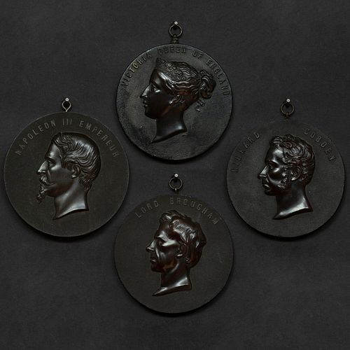 Four French Bronze and Bois Durci Profile Portrait Plaques