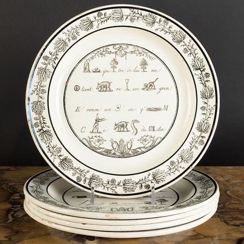 Set of Five Choisy le Roi Transfer Printed Creamware Plates with Ciphers