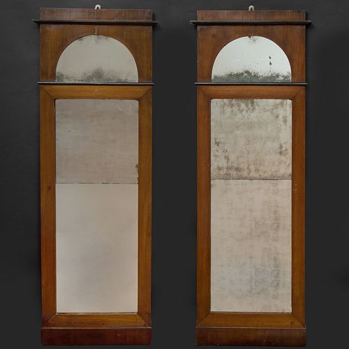 Pair of Danish Neoclassical Mahogany and Ebonized Pier Mirrors