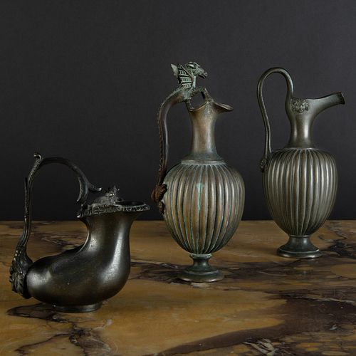 Group of Three Miniature Pompeiian Style Bronze Ewers, After the Antique