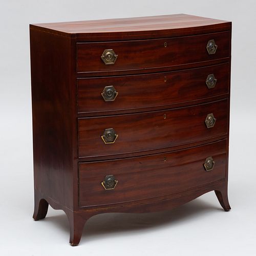 George III Inlaid Mahogany Bow Front Chest of Drawers