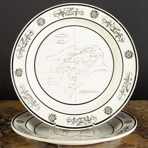 Pair of Choisy le Roi Transfer Printed Creamware Plates Depicting Regions of Europe