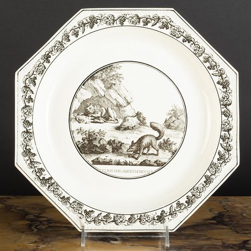 Stone, Coquerel et Le Gros Transfer Printed Creamware Plate Depicting 'The Old Lion and the Fox' Fable