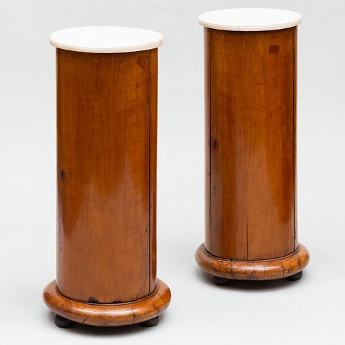 Pair of Biedermeier Cherry and Walnut Columnar Cabinets