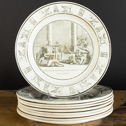 Set of Nine Stone, Coquerel et Le Gros Transfer Printed Creamware Plates with Historical Scene