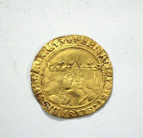 Two Spanish Excelentes, gold hammered, Ferdinand and Isabella (1474-1504), Toledo Mint, 6.7g (crease