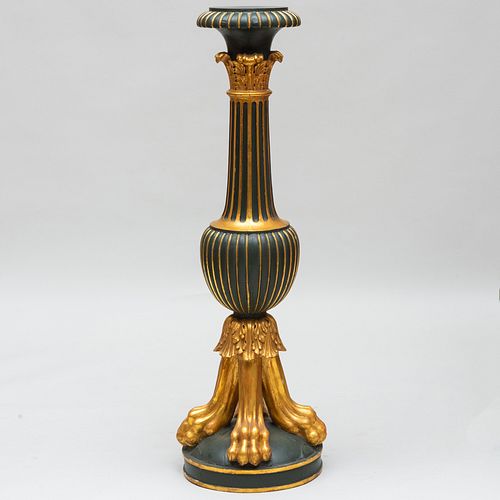 Continental Green Painted and Parcel-Gilt Pedestal, Possibly Russian