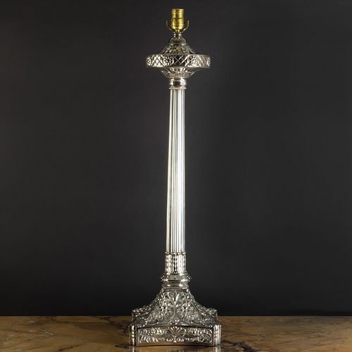 English Silver Plate Columnar Lamp