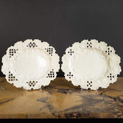 Pair of Oval Salt Glazed Plates with Reticulated Rims