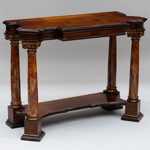 Italian Baroque Style Inlaid and Faux Painted Marble Console Table