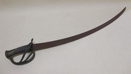 A 19th century French cavalry trooper's sabre with brass hilt and wire grip (lacks scabbard)