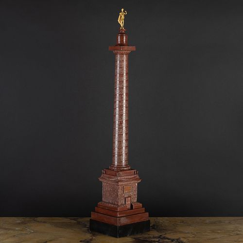 Tall Italian Rosso Antico Marble and Gilt-Metal Model of Trajan's Column, After the Antique