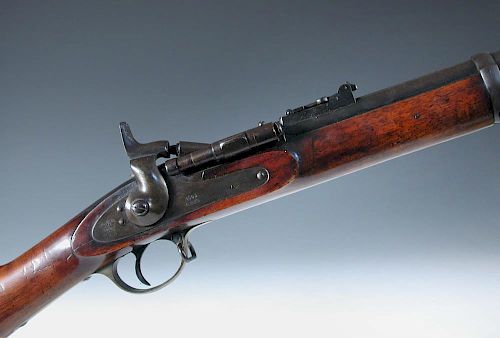 A Kerr's patent breech loading musket, the lock with VR below Crown, 1863 over L.A.Co, 3 banded barr