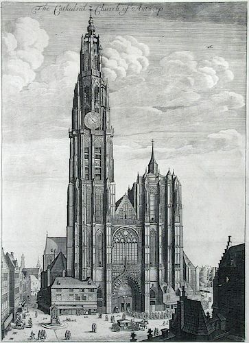 Wenceslas Hollar (1607-1677) Antwerp Cathedral, etching, 1649 or later, state with text above the to