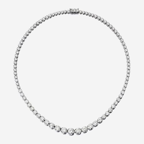 A diamond and eighteen karat white gold rivière necklace