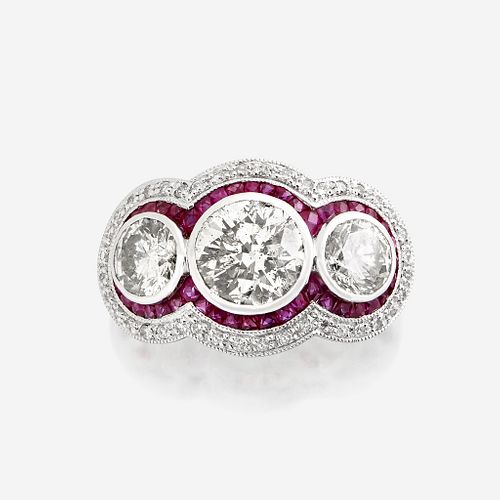 A diamond, ruby, and platinum ring