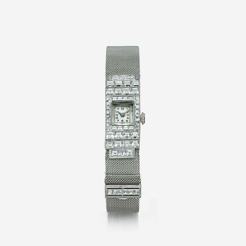 An Art Deco diamond and platinum bracelet watch c. 1925