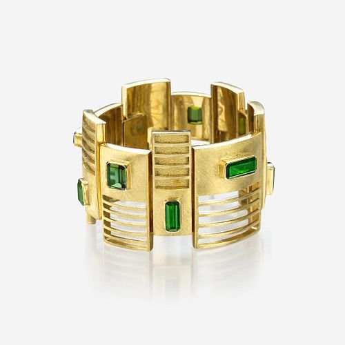 An eighteen karat gold and green tourmaline bracelet, Burle Marx