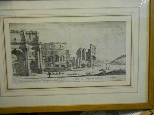 A collection of 18th century Italian engravings, mostly with hand colour, scenic and architectural,