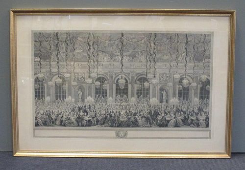 Versailles, Galerie des Glaces, Historical banqueting scene, engraving, late 19th century, 46.5 x 76