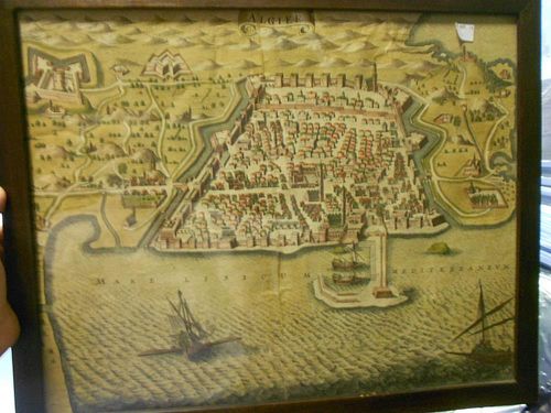 Algier, engraved plan with hand colouring, probably Braun & Hogenberg, late 16th century, 39 x 49cm