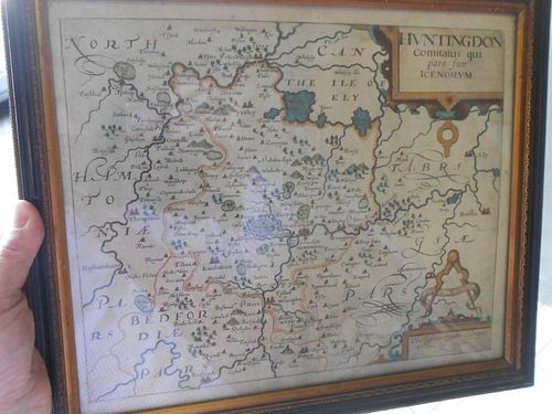 P. Lea and Christopher Saxton, The County of Northampton, hand coloured engraved map, 40 x 53cm; tog