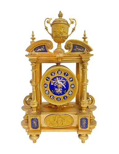 19th C. French Gilt Bronze & Porcelain Clock