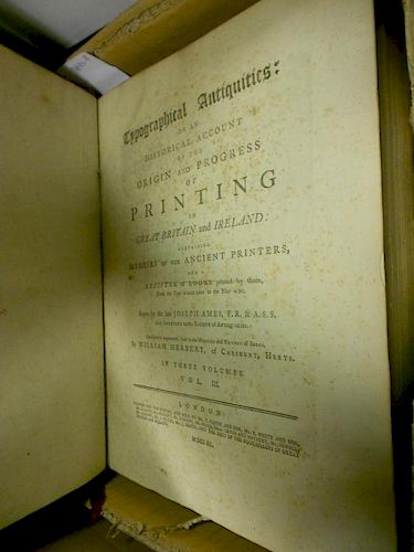 AMES (Joseph) Typographical Antiquities.., augmented by William Herbert, in 3 vols., 1786-90, 4to, m