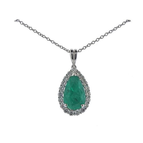 Kallati Colombia Emerald Diamond Gold Pendant Necklace 