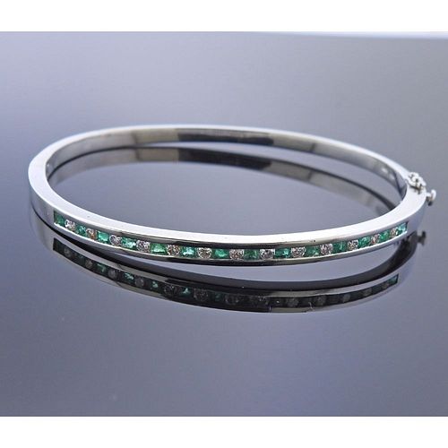 14k Gold Diamond Emerald Bangle Bracelet