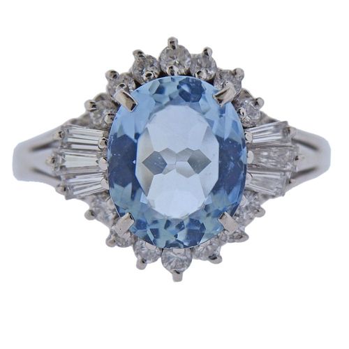 Platinum Aquamarine Diamond Ring 