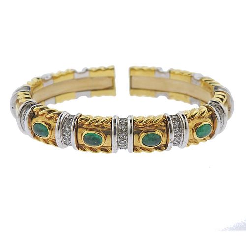 18k Gold Emerald Diamond Cuff Bracelet