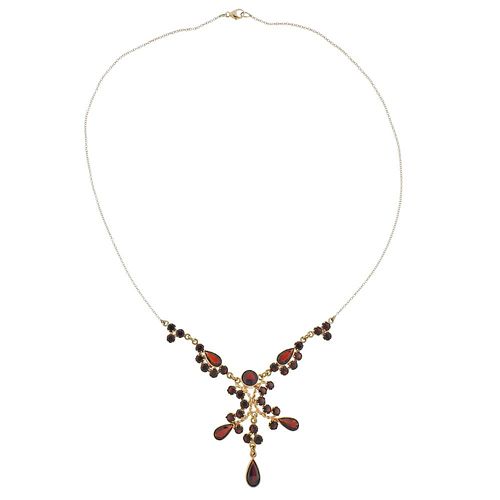 14k Gold Garnet Pendant Drop Necklace 