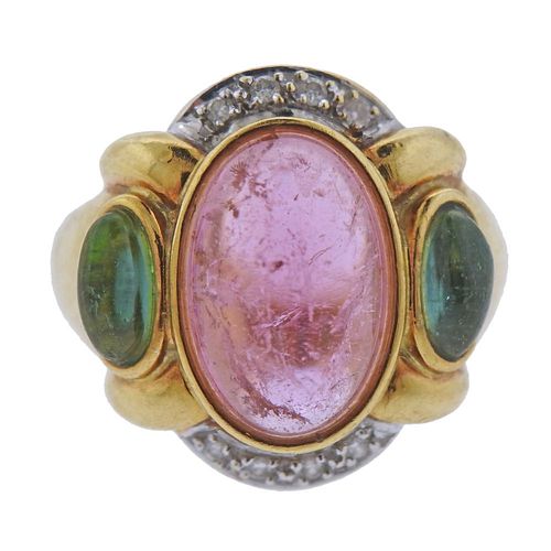 Diane Von Furstenberg 18k Gold Tourmaline Diamond Ring 