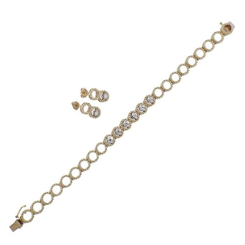 14k Gold Diamond Bracelet Earrings Set