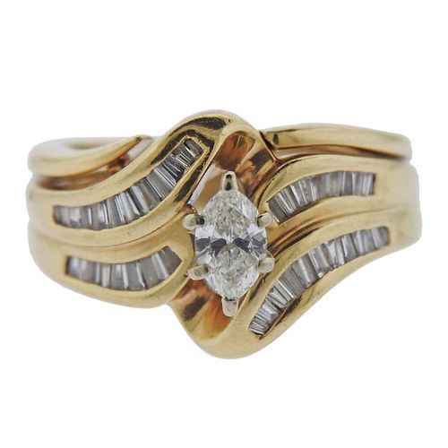 14k Gold Marquise Diamond Bridal Ring Set