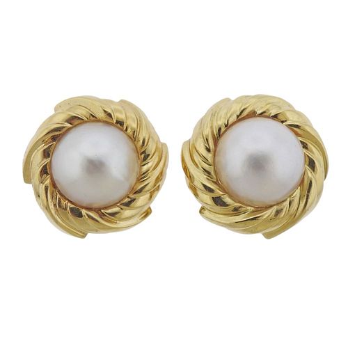 Large 18k Gold Mabe Pearl Earrings