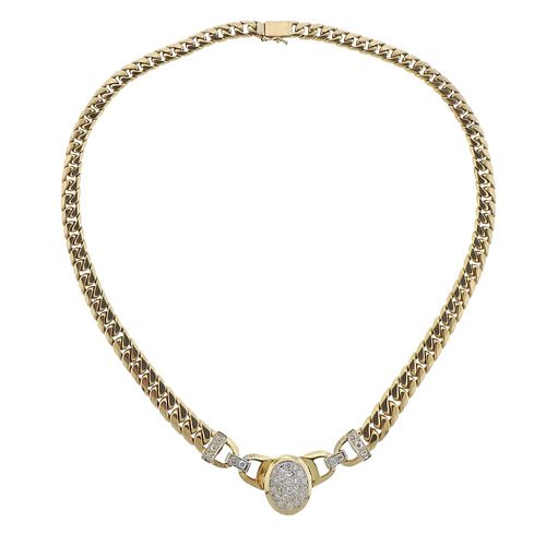 14k Gold 2.50ctw Diamond Curb Link Pendant Necklace
