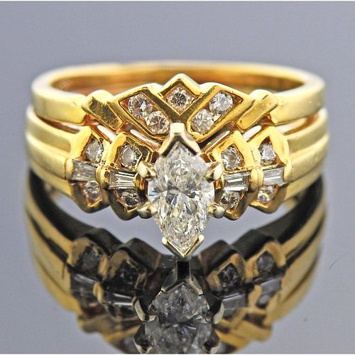 14k Gold Marquise Diamond Bridal Ring Set