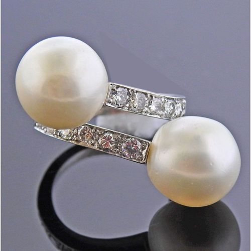 18k Gold South Sea Pearl Diamond Bypass RIng