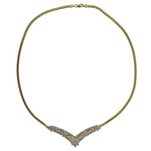 14k Gold Diamond V Necklace