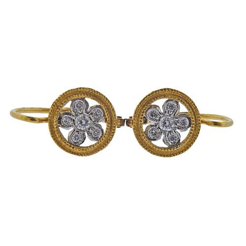 Cathy Waterman 22k Gold Platinum Flower Diamond Earrings