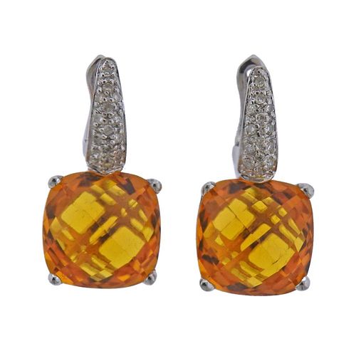 14k Gold Diamond Citrine Earrings