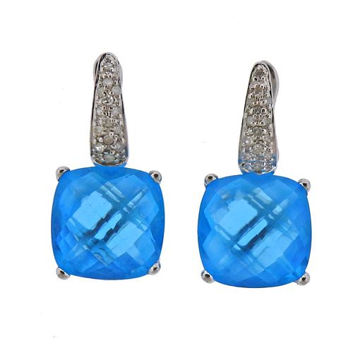 14k Gold Diamond Blue Topaz Earrings