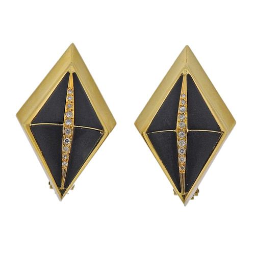 Rosa Bisbe 18k Gold Diamond Jet Earrings