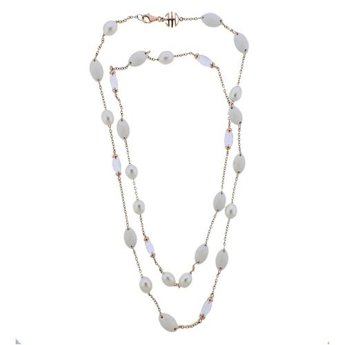 Mimi Milano Gold White Agate Crystal Pearl Necklace
