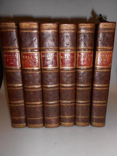 ROLLIN The Ancient History, in six vols., 16th ed., Edinburgh 1829, 8vo, old brown staining, folding