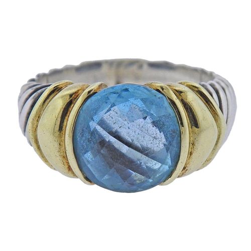 David Yurman 14K Gold Silver Blue Topaz Ring